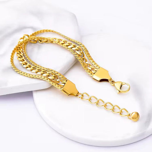 18k Gold Plated Triple Layer Link Bracelet – Elegant & Timeless Design