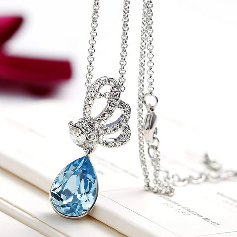 Silver Zircon Drop Design Necklace