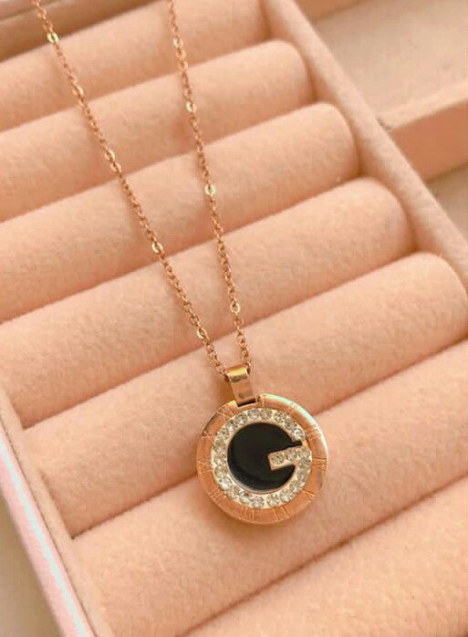 Stainless G letter Rose Gold with stone Necklace - Crazy Women