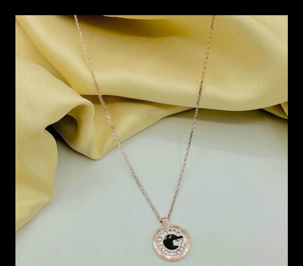 Stainless G letter Rose Gold with stone Necklace