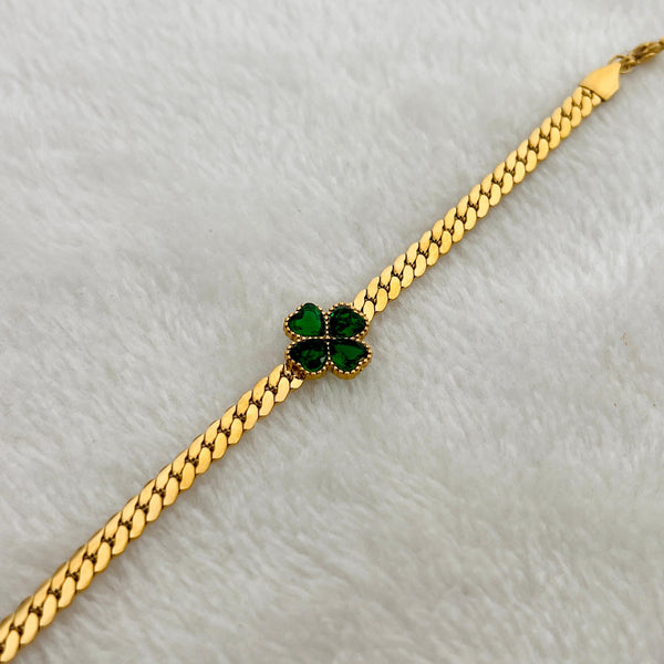 18k Gold Plated Green Clover Bracelet