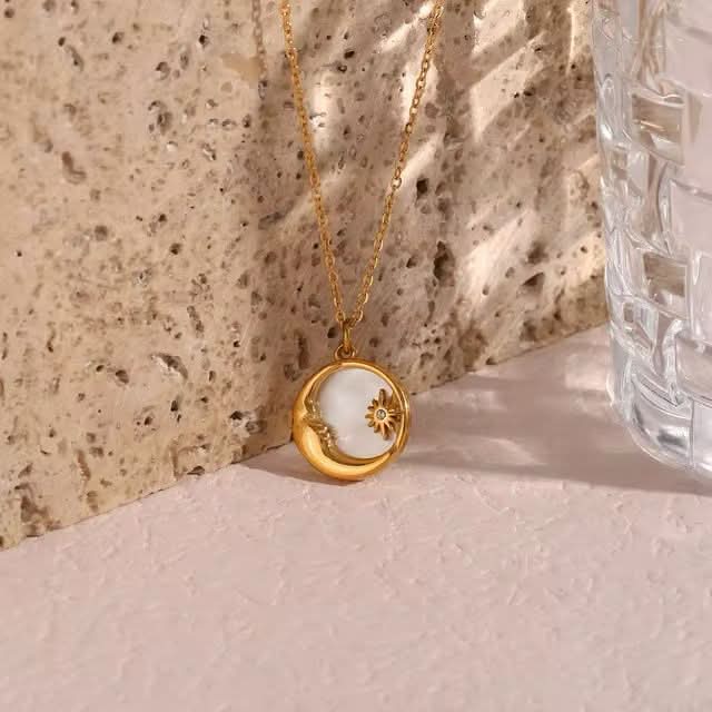 Gold Moon Shell Pendant Necklace waterproof  tarnish free