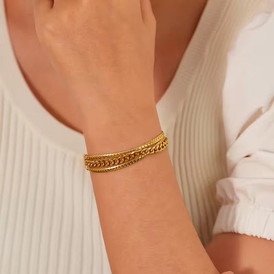 18k Gold Plated Triple Layer Link Bracelet – Elegant & Timeless Design