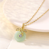 Stainless Steel Natural Stone Gemstone Leaf Flower Necklace Jewelry