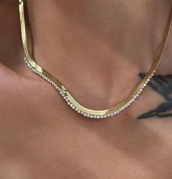 18k plated snake chain zircon necklace