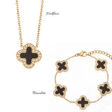 Tory Luxurious Rhinestone Clover Bracelet & Necklace Set