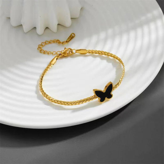 Black Butterfly Gold Bracelet – Elegant Gold Bracelet with Black Accent