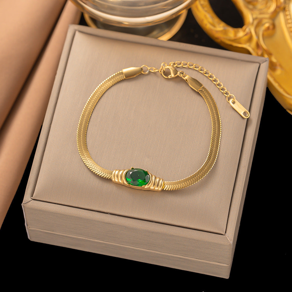 Green Stone Gold Bracelet – Elegant Gold Bracelet with Stunning Green Stones