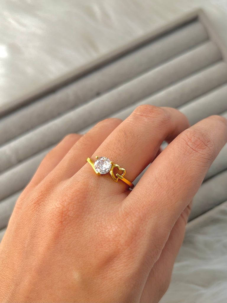 Golden Heart With Stone Ring