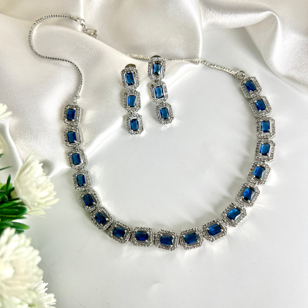 AD Necklace set with Blue American stones