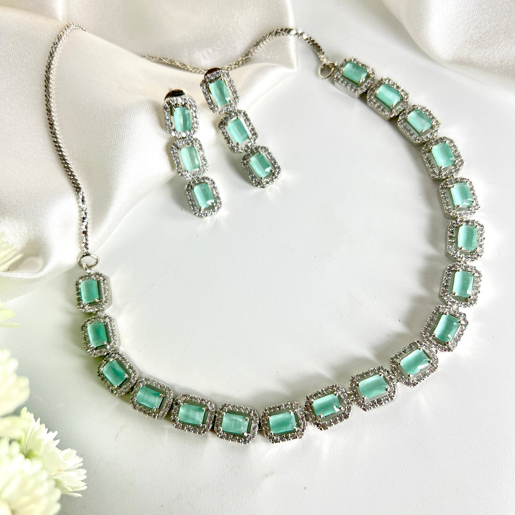 AD Necklace set with Green American stones