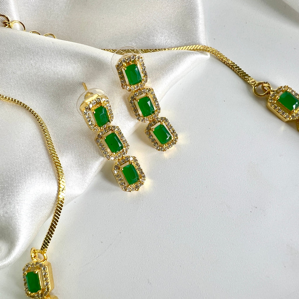 AD Golden Necklace set with Green American stones