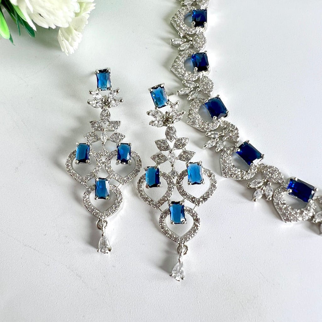 Stylish AD Necklace Set Blue Stone
