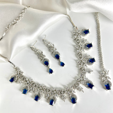 Beautiful AD Necklace Set Zircon Blue Stone Stone