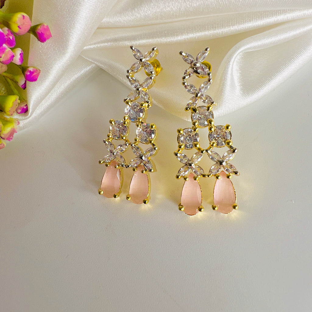 American Diamond Golden Pink( Zircon) Earrings