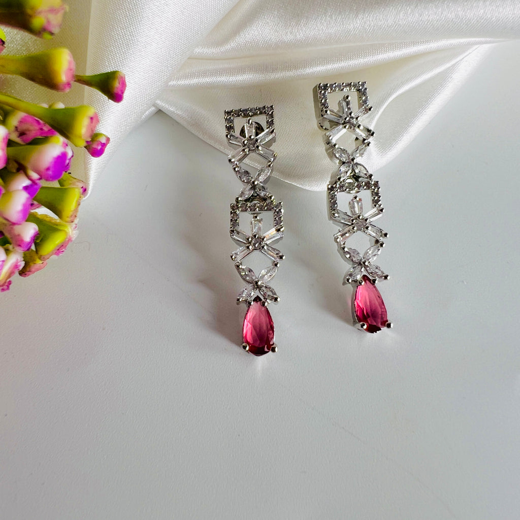 American Diamond Silver Red ( Zircon) Earrings