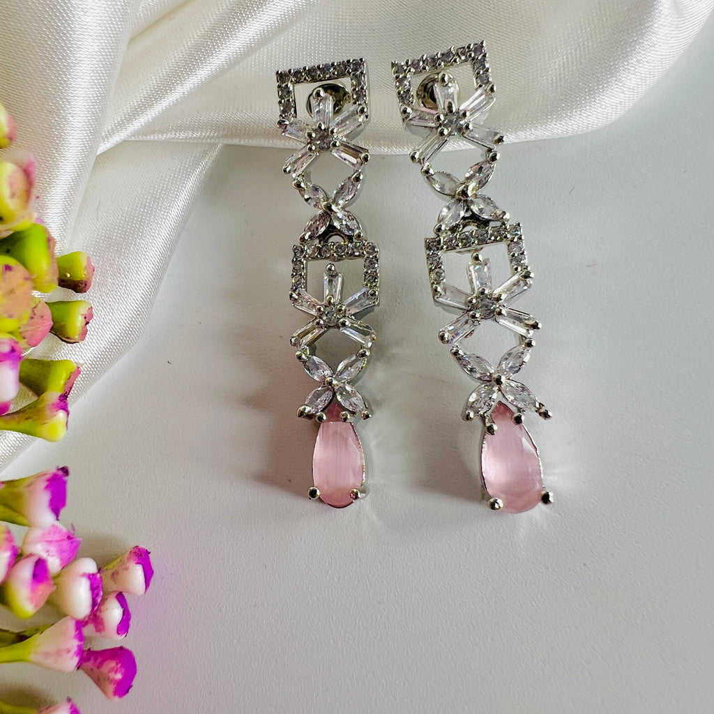 American Diamond Pink Silver ( Zircon) Earrings