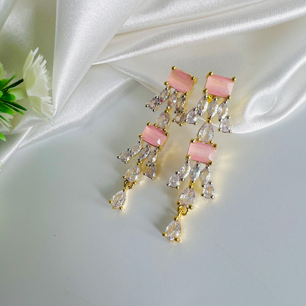 American Diamond Golden Pink Stone ( Zircon) Earrings