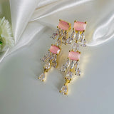American Diamond Golden Pink Stone ( Zircon) Earrings
