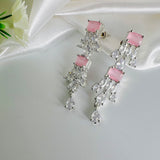 American Diamond Silver Pink Stone ( Zircon) Earrings