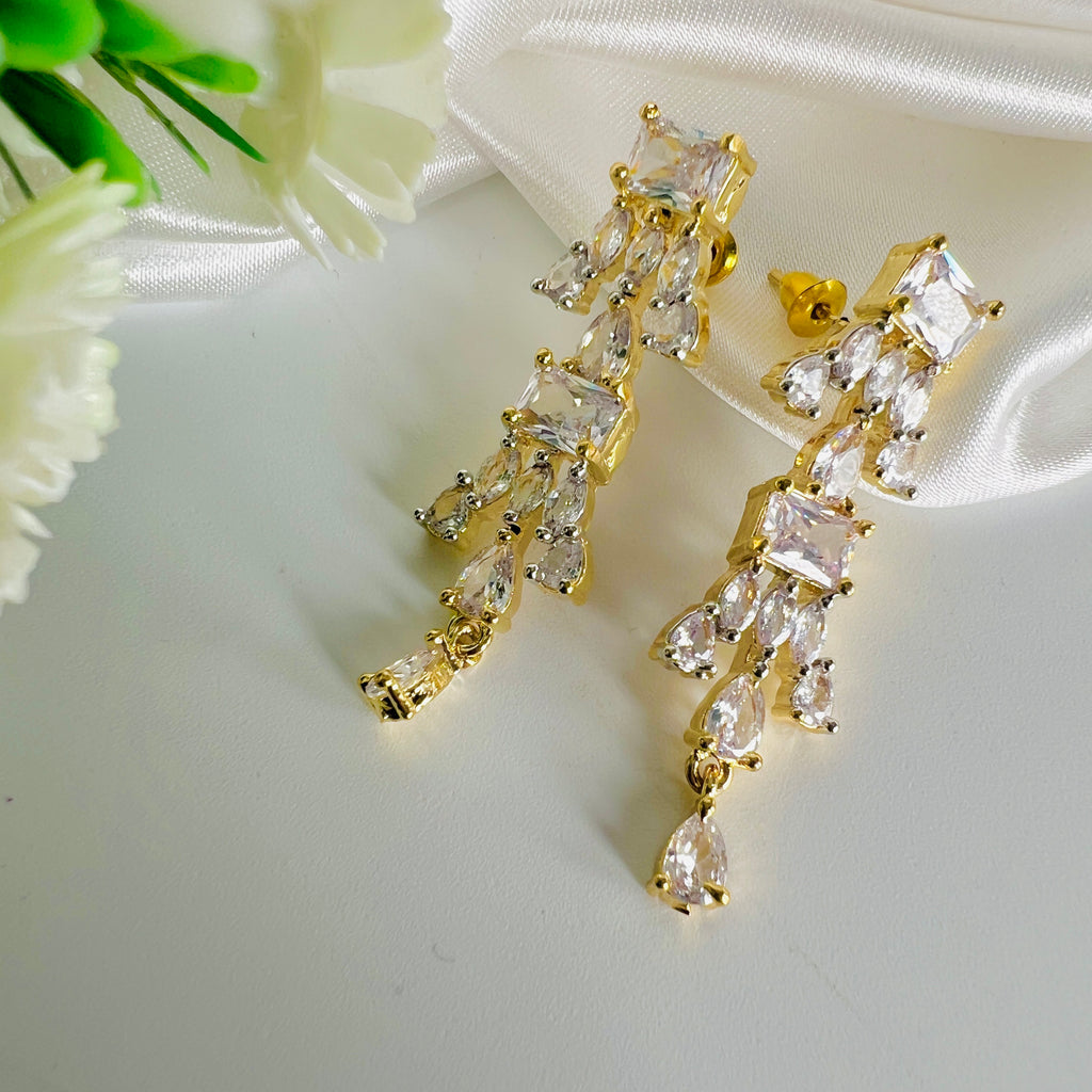 American Diamond Gold white Stone ( Zircon) Earrings