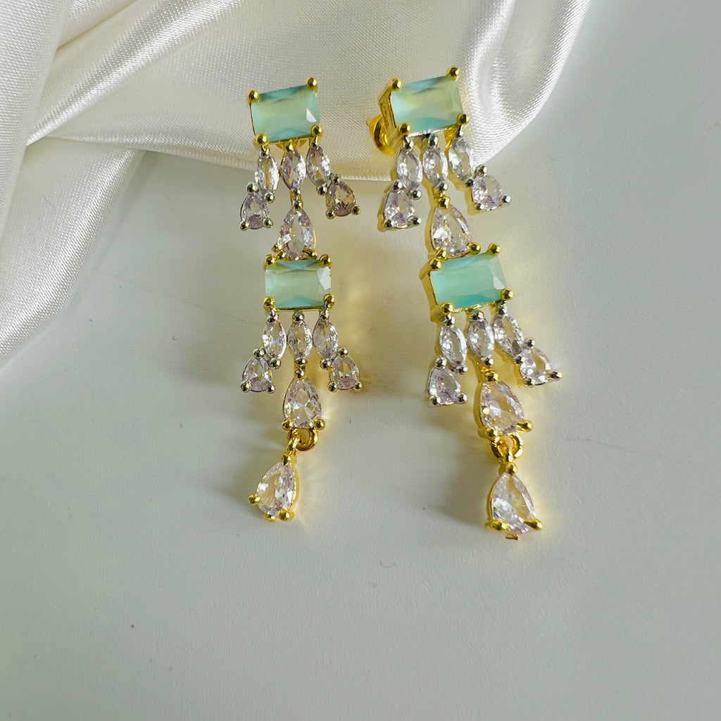 American Diamond Gold green and white Stone ( Zircon) Earrings