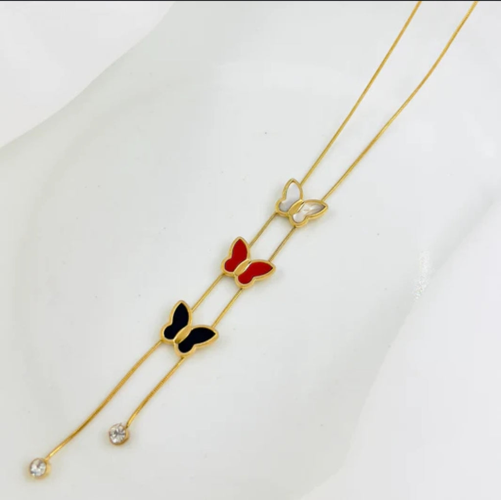 Three Colourful Butterfly with Gold Chain