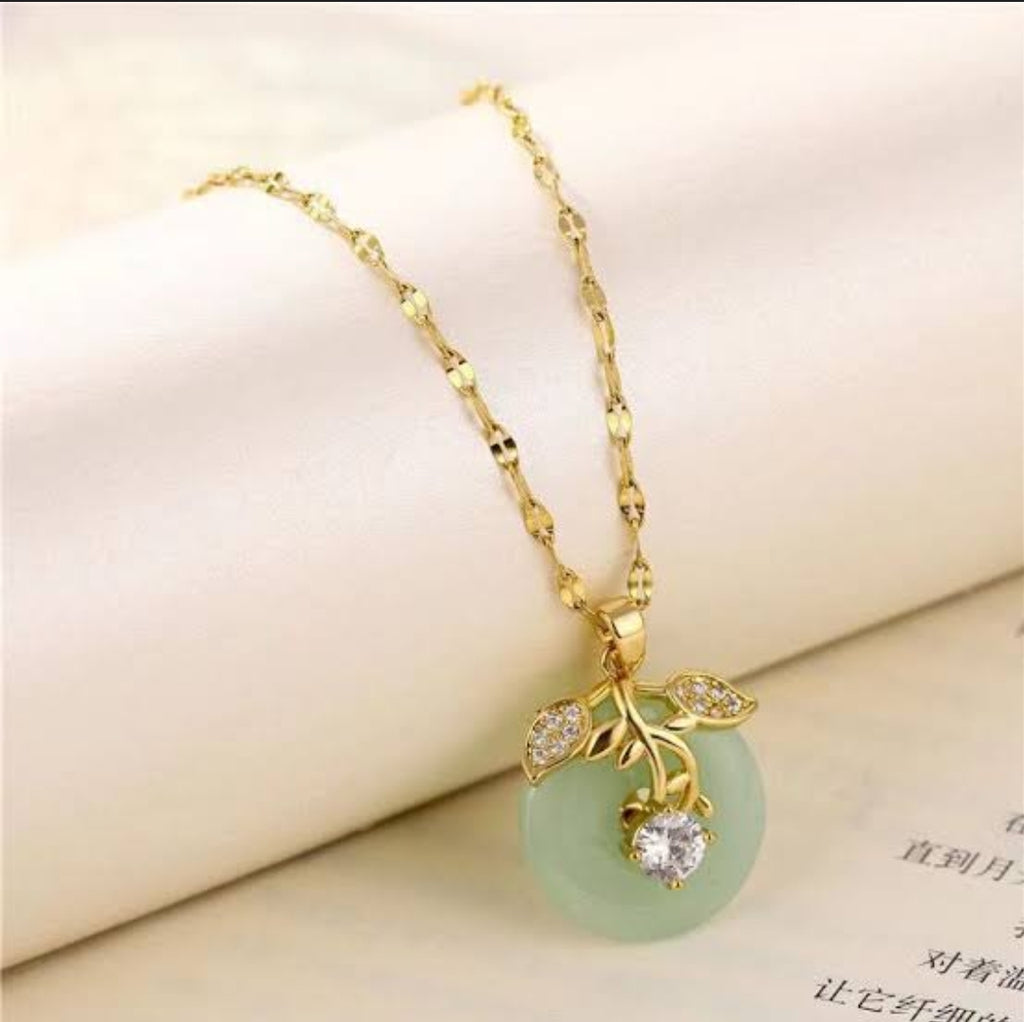 Stainless Steel Natural Stone Gemstone Leaf Flower Necklace Jewelry