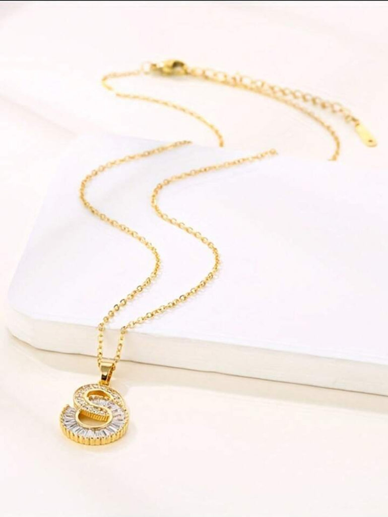 Stainless Golden Double Round with stones Necklace