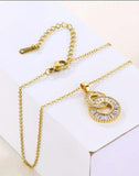 Stainless Golden Double Round with stones Necklace