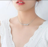 Silver Ribbon Zircon Necklace