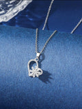 Silver Flower & Heart Pendant Charming Necklace