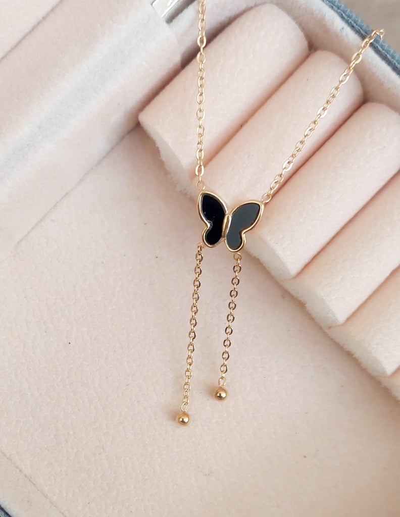 Black Butterfly with Golden Chain Necklace