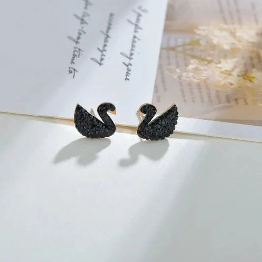 Black Swan with Crystal Pierced Ear Studs Earrings stainless. - 3243326 - Crazy Women