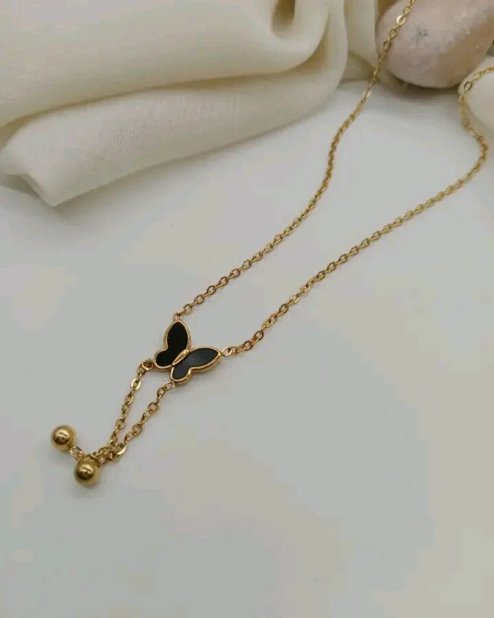 Black Butterfly with Golden Chain Necklace