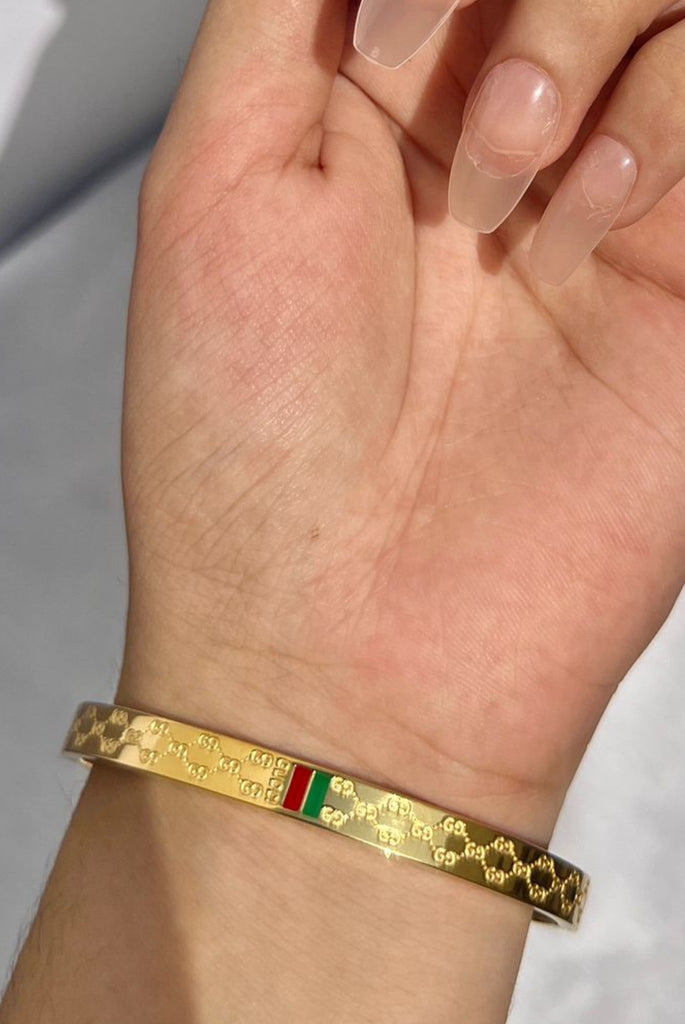Stainless Gucci Stone Golden Bangle