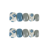 Fashion Morandi Gray Blue Flower Finished Acrylic Nail - 3243247.