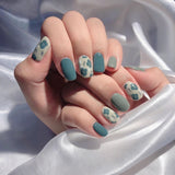 Fashion Morandi Gray Blue Flower Finished Acrylic Nail with stickers - 3243247