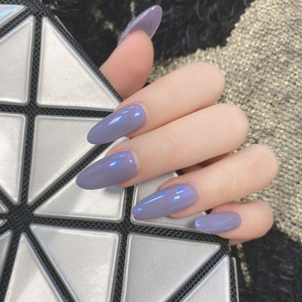 Fashion Pearly Purple Pointed Long Finished Acrylic Nail - 3243249.