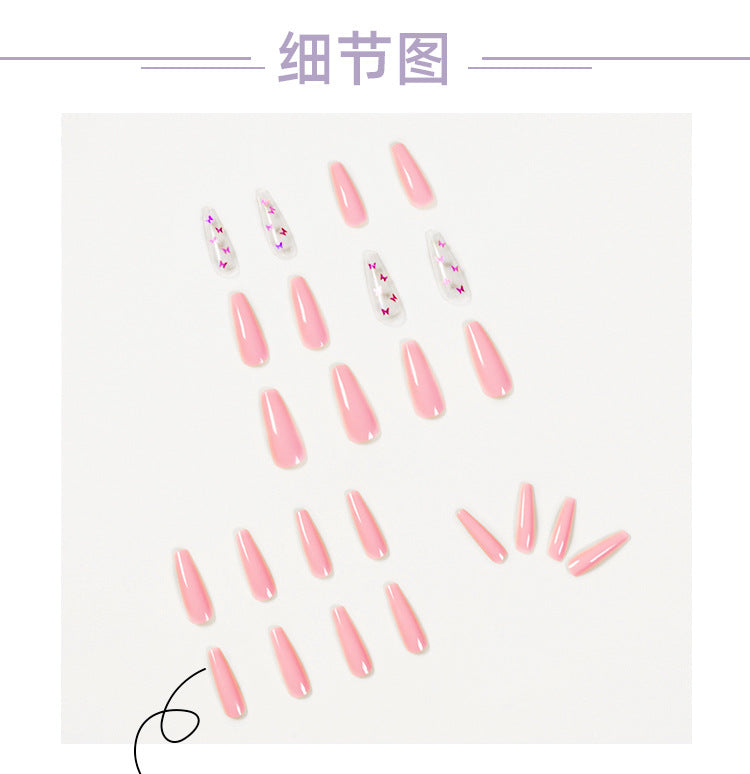 Fashion Pink Laser Butterfly Wearing Art Finished Nail - 3243246.