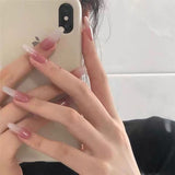 Korean Hill Pattern Milky White Gradually Acrylic Nails with stickers - 3243252