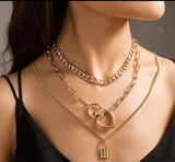 Three Layer Lock Pendant Long Necklace | Jewelry Online | Jewelry Store
