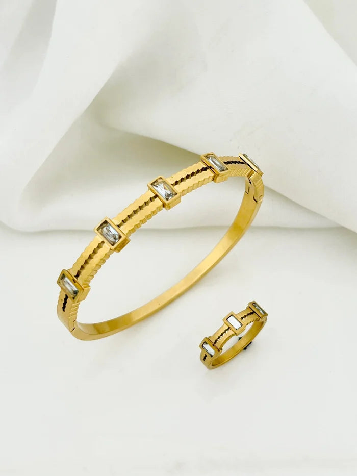 Gold-toned jewellery set styled for an occasion