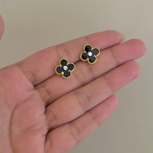 Black with gold rhinestone flower studs - Buy Online Pakistan | Crazy Women