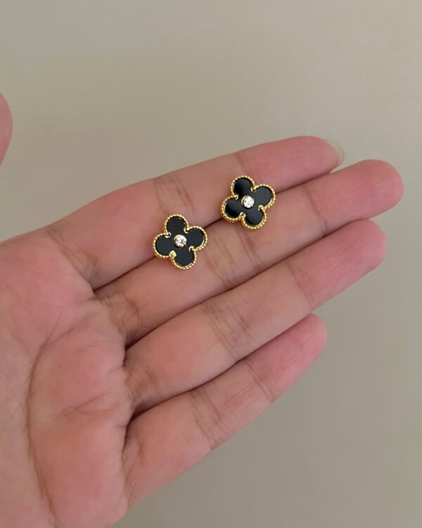 Black with gold rhinestone flower studs - Buy Online Pakistan | Crazy Women