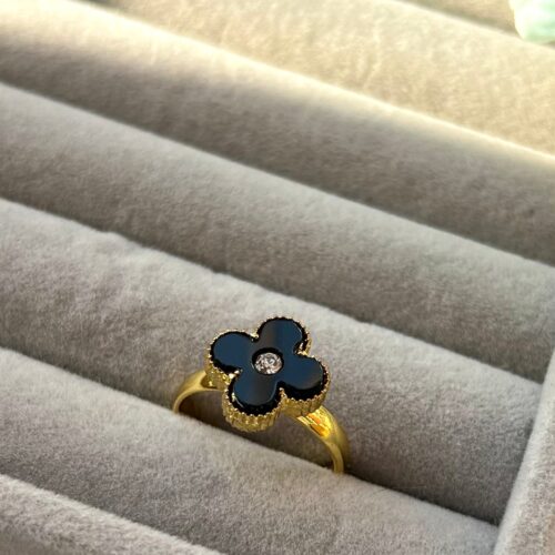 Adjustable black with gold rhinestone flower ring - Buy Online Pakistan | Crazy Women