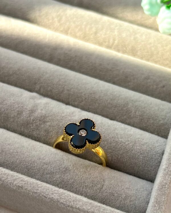 Adjustable black with gold rhinestone flower ring - Buy Online Pakistan | Crazy Women
