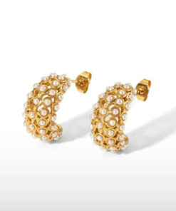 Pearl Pave Hoops | Gold Plated Earrings Pakistan
