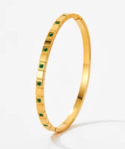 Minimalist Green Filled Bangle | Gold Plated Bracelet Pakistan