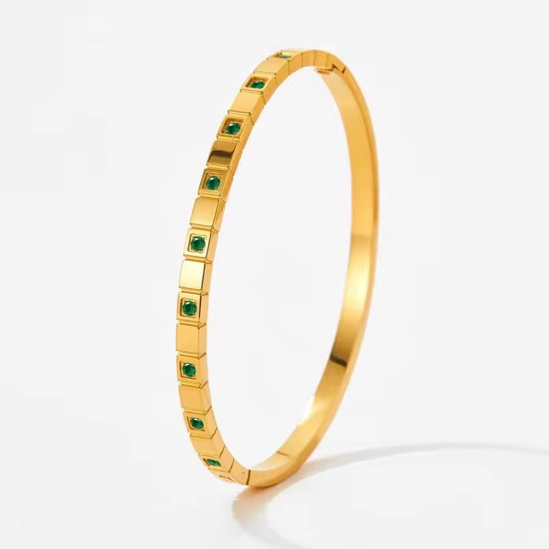 Minimalist Green Filled Bangle | Gold Plated Bracelet Pakistan